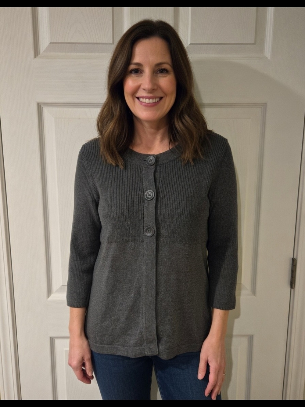 Nine & Co. Charcoal Gray Three-Button Knit Cardigan